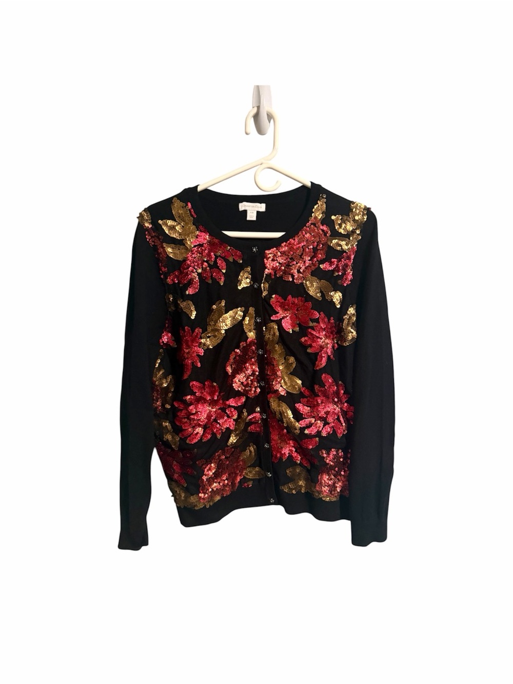 Charter Club Cardigan Sweater Sequin Fall Leaf Artistic Art to Wear